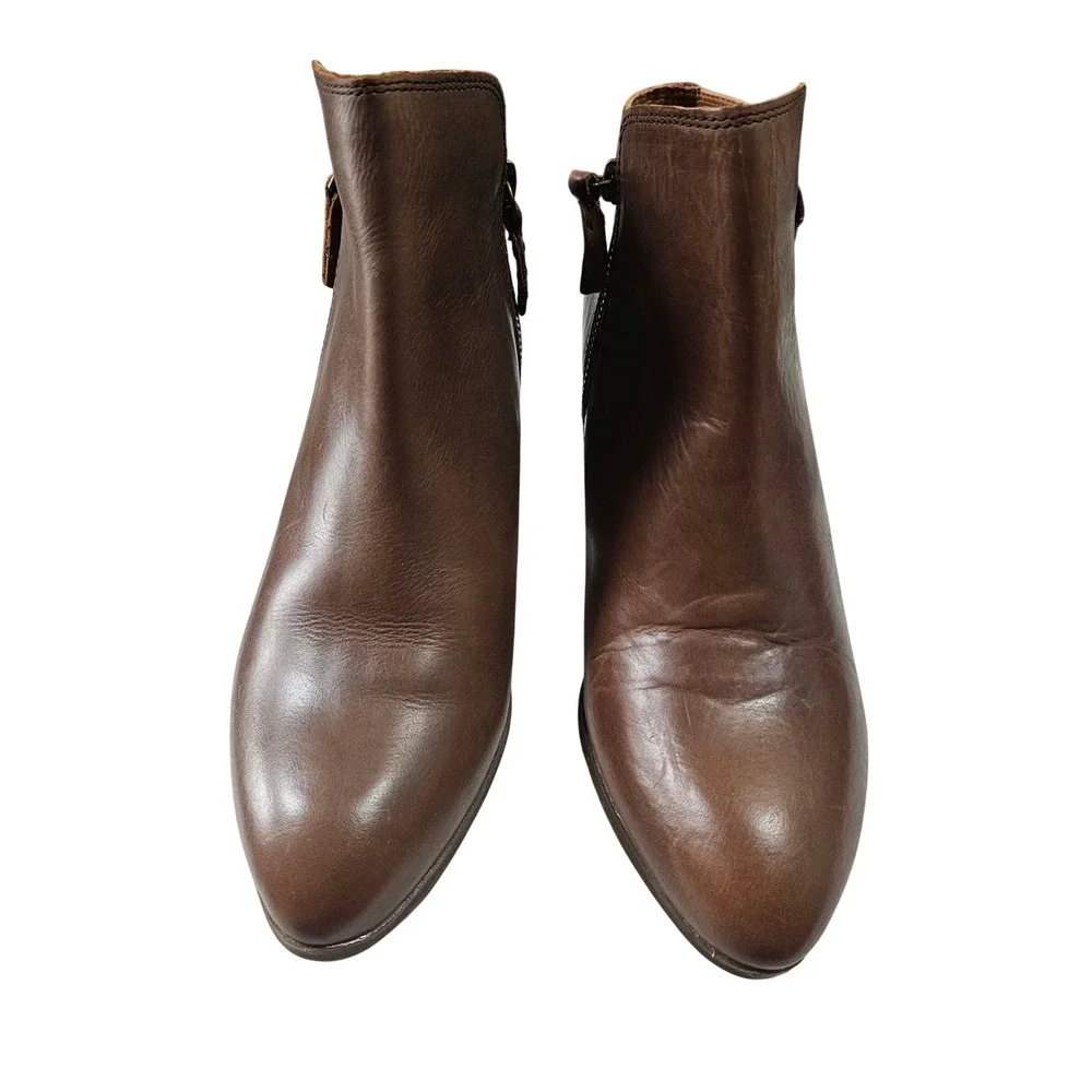 Frye Judith Double Zip Brown‎ Leather Almond Toe Ankle Booties Size 9M